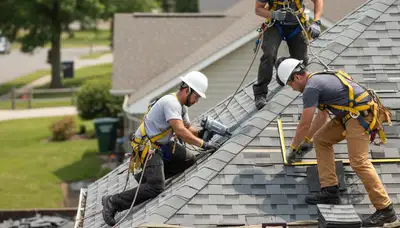 Las Vegas, NV siding contractor inspecting roof damage on a home for repair services